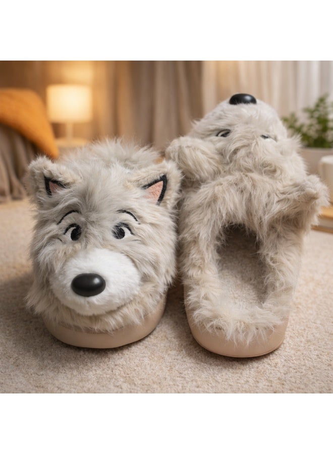 سليبر شتوي نسائي فرو ناعم بتصميم وجه كلب مميز وانيق – مريح ودافئ للاستخدام المنزلي - مقاس 36-37