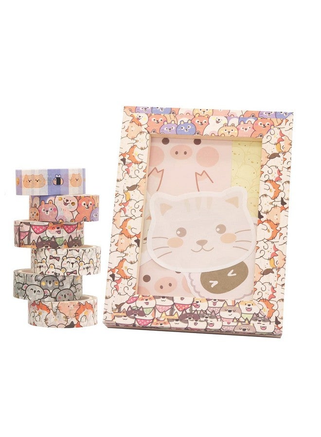 HASTHIP مجموعة شريط لاصق زينة حيوانات أليفة لطيفة HASTHIP® 18 لفة مع تزيين ذهبي للأعمال الفنية، الحرف اليدوية، دفاتر الملاحظات، المخططات، ألبومات الصور، التغليف، السفر | 9 x 8 x 4 سم - Image 4