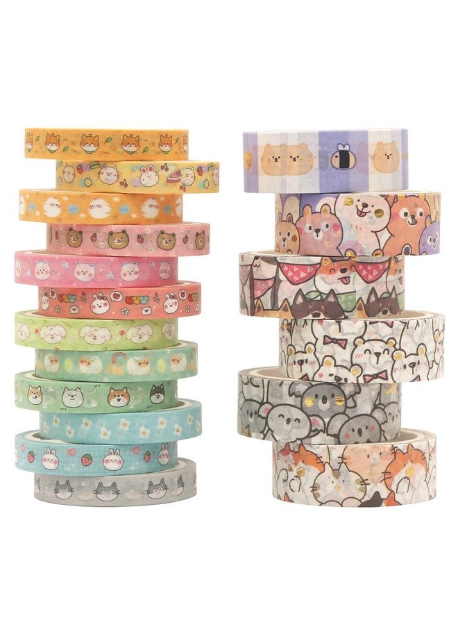 HASTHIP مجموعة شريط لاصق زينة حيوانات أليفة لطيفة HASTHIP® 18 لفة مع تزيين ذهبي للأعمال الفنية، الحرف اليدوية، دفاتر الملاحظات، المخططات، ألبومات الصور، التغليف، السفر | 9 x 8 x 4 سم - Image 1