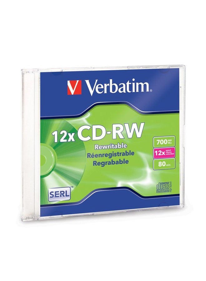 VERBATIM CD RW, 4X 12X High Speed, 80 minutes, 700MB, Branded, Slim Case, 1/Pack (VER95161) Category: CD Media - Image 1
