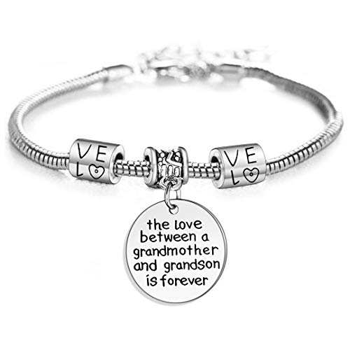 YEEQIN Grandmother Gift Bracelet From Grandson Grandmother Bracelet Grandma Gift Christmas Grandmother and Grandson Love Forever Charm Bracelet - Image 1