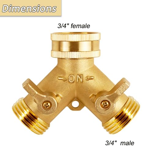 Triumpeek Brass Garden Hose Splitter, 3/4 Inch 2-Way Y Brass Hose Connector with O-ring Washers & Tape - Image 2