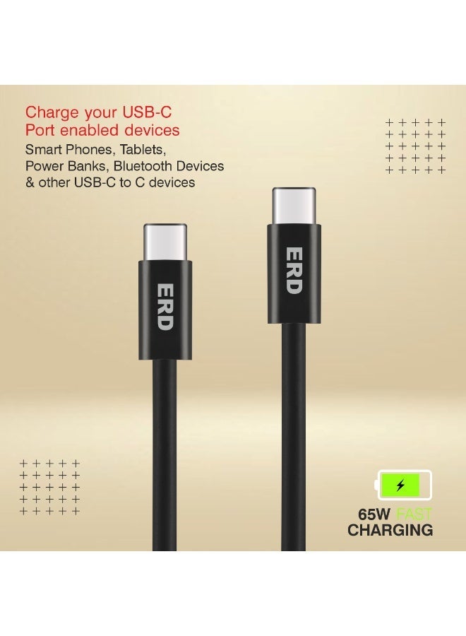 ERD كابل ERD USB-C إلى USB-C، شحن سريع بقوة65 واط ونقل بيانات عالي السرعة | سلك معدني متين وخفيف الوزن بطول متر واحد | عمر افتراضي يصل إلى 15000 انحناءة | للهواتف الذكية والأجهزة اللوحية وغيرها - Image 5