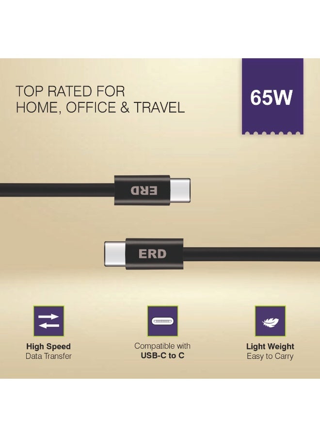 ERD كابل ERD USB-C إلى USB-C، شحن سريع بقوة65 واط ونقل بيانات عالي السرعة | سلك معدني متين وخفيف الوزن بطول متر واحد | عمر افتراضي يصل إلى 15000 انحناءة | للهواتف الذكية والأجهزة اللوحية وغيرها - Image 1