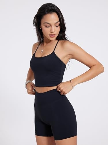 Danysu Sculpt Workout Tank Tops Women Longline Sports Bras Workout Tops for Women Light Support Strappy Padded Yoga Top Scoop Neck Black S - Image 5