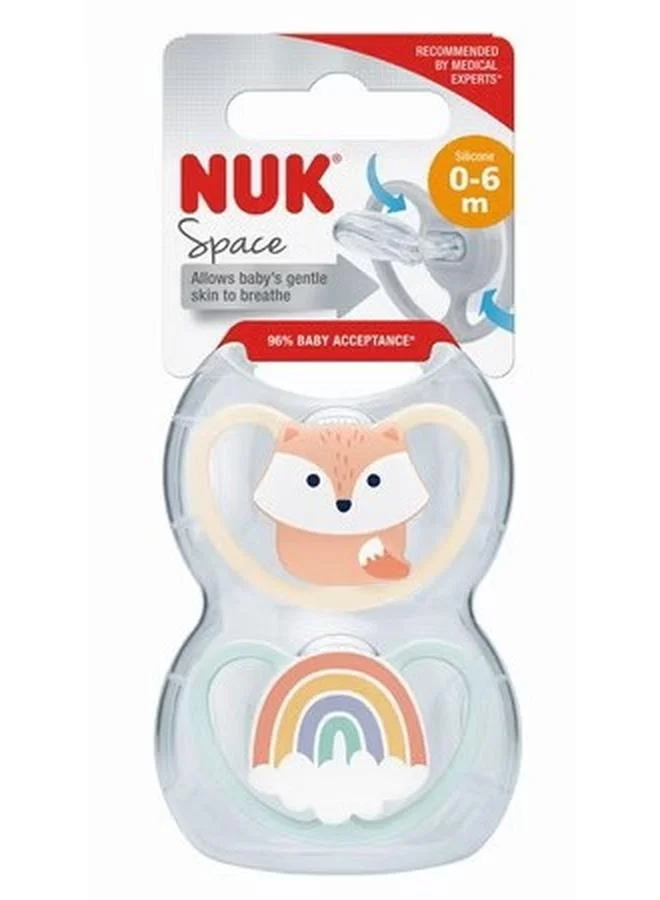 NUK 2-Piece Space Silicone Pacifier 0-6M - Assorted