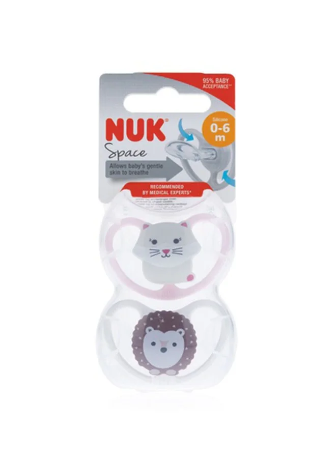 NUK Pack Of 2 Space Silicone Soother, 0 - 6M, Assorted