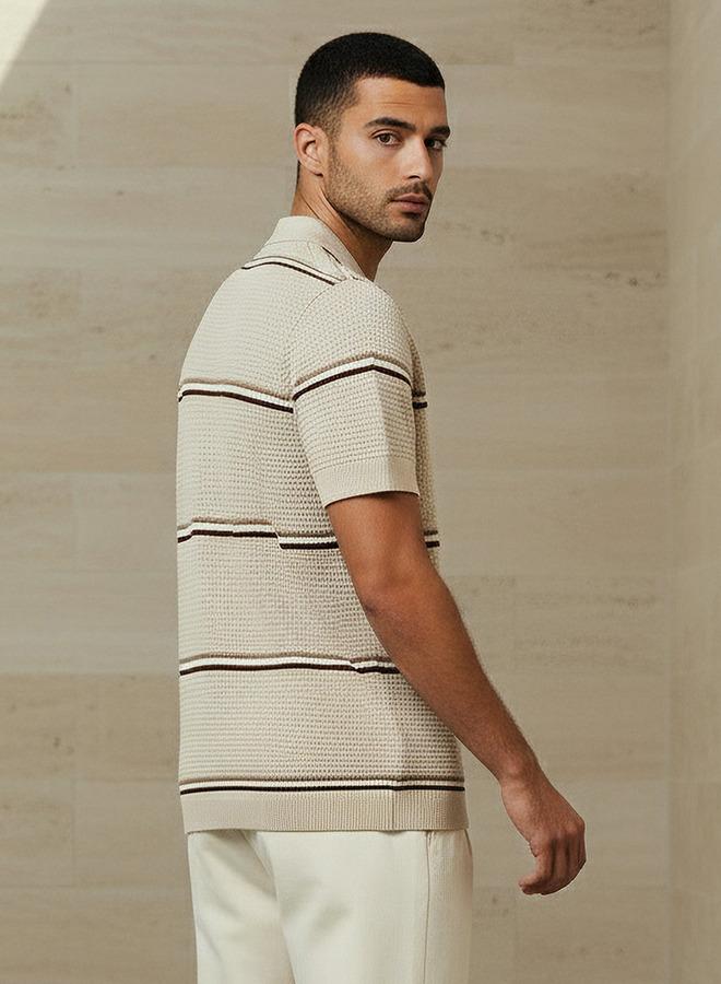 Iconic Men Short Sleeve Striped Polo T-shirt - Image 3