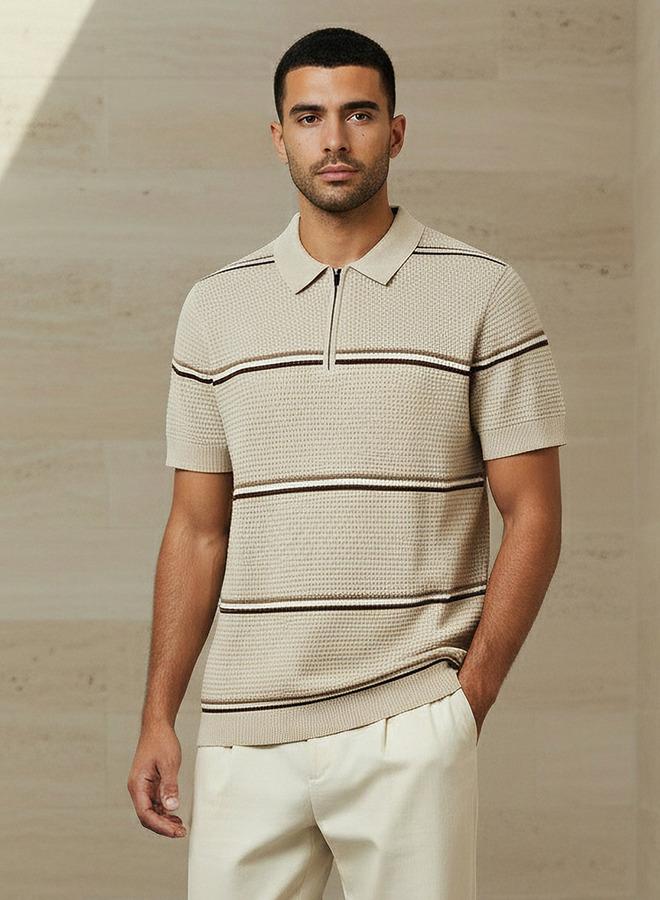Iconic Men Short Sleeve Striped Polo T-shirt - Image 1