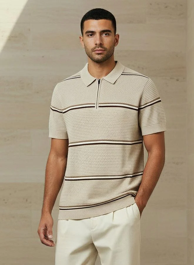 ايكونيك Iconic Men Short Sleeve Striped Polo T shirt