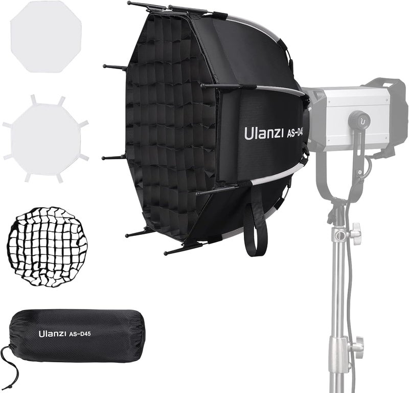 يولانزي صندوق ناعم مكافئ من مع تحرير سريع - متوافق مع GODOX M200D/M300D، Aputure LS 60d/x/LS C120d II/Amaran 100 200dx/Amaran COB 60d/60x، وغيرها من أضواء قاعدة باونز (17.7 بوصة/45 سم) - Image 1