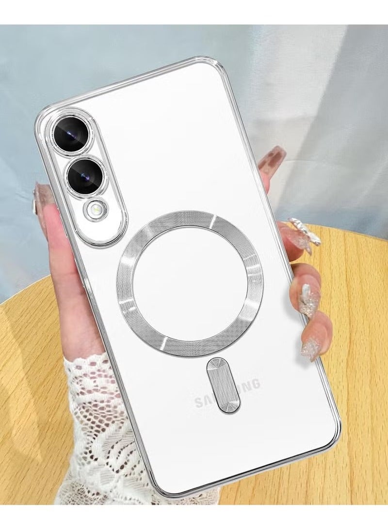 Magnetic Clear Slim Case for Samsung Galaxy S25 Edge Full Camera Protector Anti-Yellowing Shockproof Compatible with MagSafe Cover Designed- Sliver - Image 1