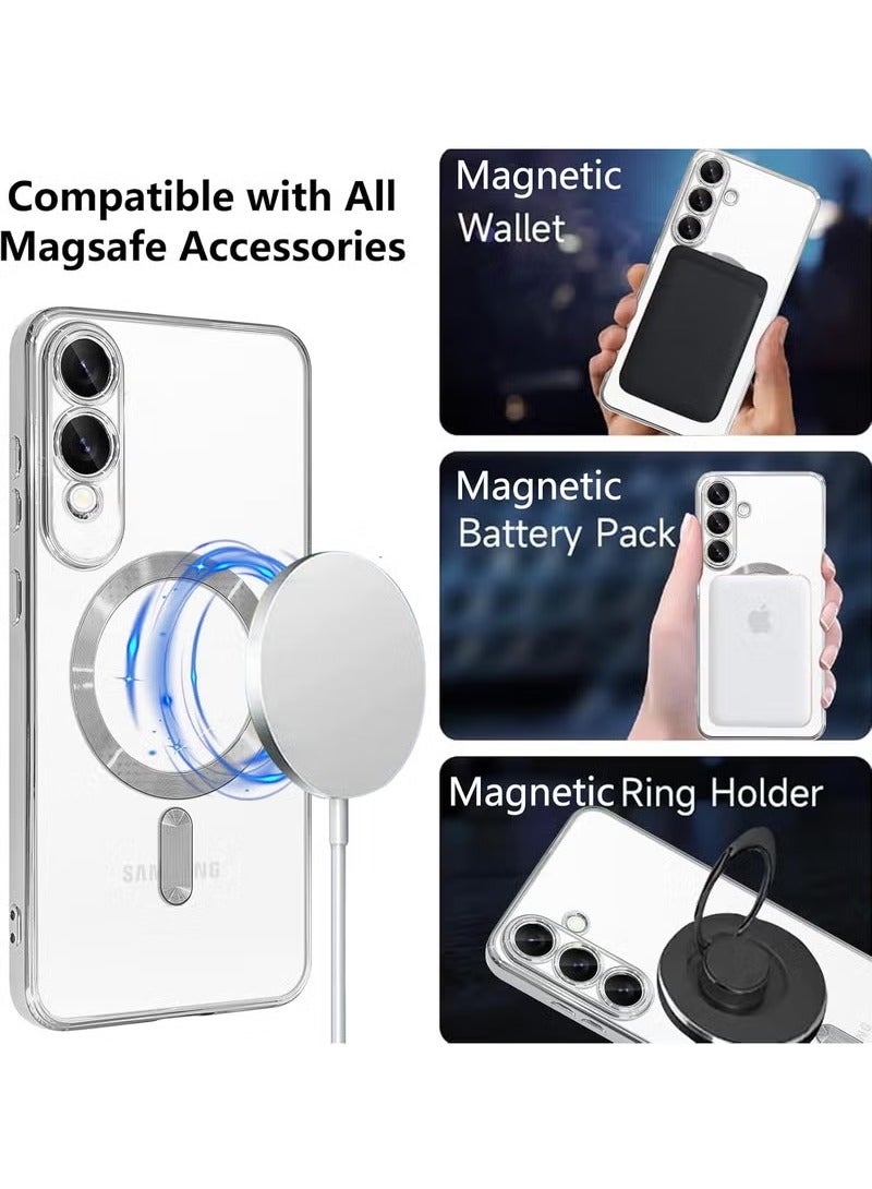 Magnetic Clear Slim Case for Samsung Galaxy S25 Edge Full Camera Protector Anti-Yellowing Shockproof Compatible with MagSafe Cover Designed- Sliver - Image 2