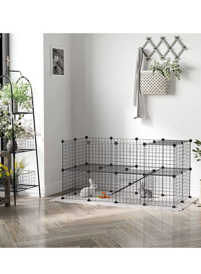 2-Floor Metal Pet Playpen, 36 Grid Panels, Customisable Cage Enclosure for Small Animals, Guinea Pigs Hamster Runs, Rabbit Hutches, Includes Mallet, Indoor Use - Image 1