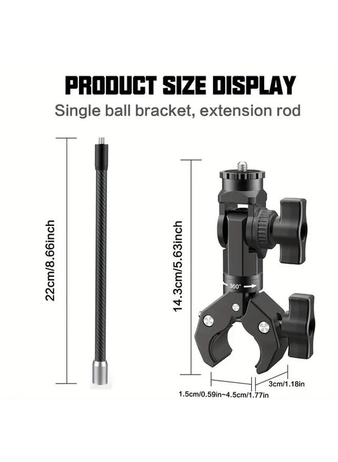 Black Carbon Fiber Camera Mounting Kit for GoPro Insta360 DJI Adjustable Extension Rod - Image 3