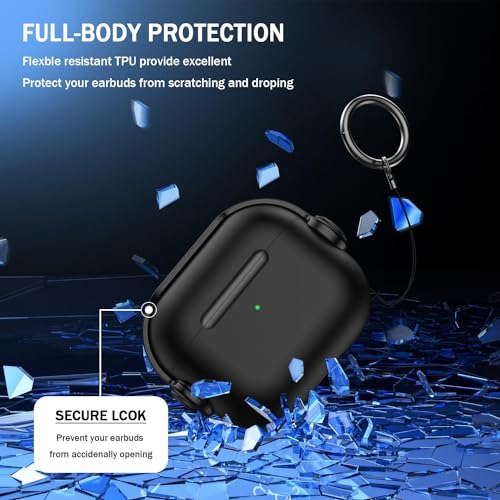 NEWTECHNO Antilost Lid Case Shell for Airpods 4 | Full Protection Case with Lanyard Compatible for Airpods 4 and AirPods 4 with Active Noise Cancellation(ANC) (2024) with carabaner Black - Image 2