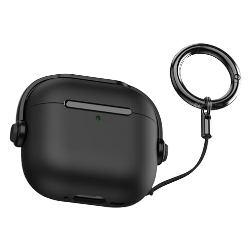 NEWTECHNO Antilost Lid Case Shell for Airpods 4 | Full Protection Case with Lanyard Compatible for Airpods 4 and AirPods 4 with Active Noise Cancellation(ANC) (2024) with carabaner Black - Image 1