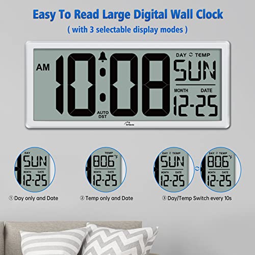 WallarGe 14.5'' Large Digital Wall Clock Battery Operated with Jumbo Numbers, Temperature and Date - Easy to Read and Set, Auto DST - Image 2