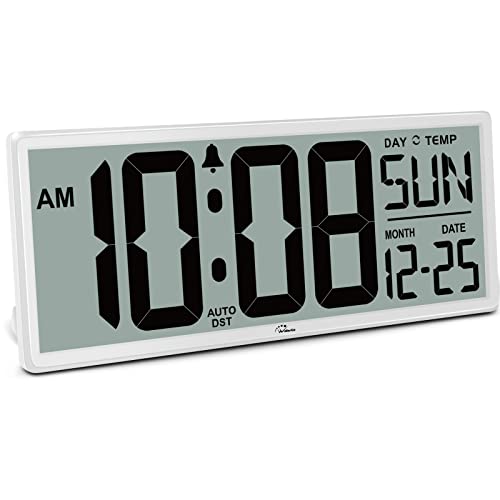 WallarGe 14.5'' Large Digital Wall Clock Battery Operated with Jumbo Numbers, Temperature and Date - Easy to Read and Set, Auto DST - Image 1