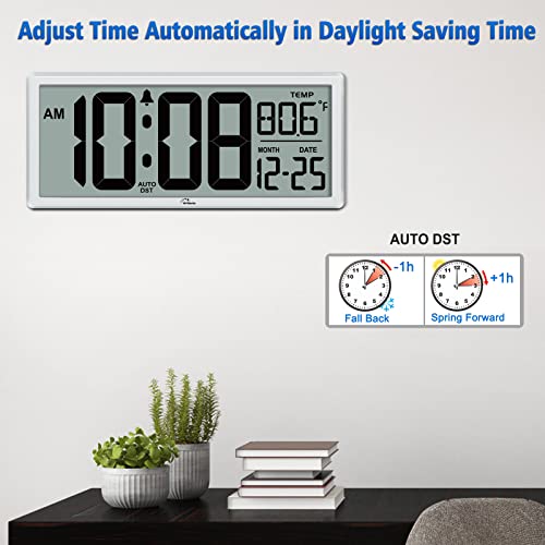 WallarGe 14.5'' Large Digital Wall Clock Battery Operated with Jumbo Numbers, Temperature and Date - Easy to Read and Set, Auto DST - Image 3