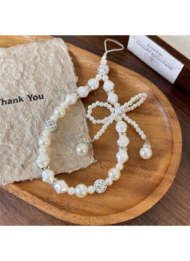 yongsheng 2pcs Creative Heart Pearl Butterfly Phone Chain Charm bow mobile phone chain, Phone Charms Lanyard Strap,Butterfly Bow Knot Heart Star Beaded Phone Charm Strap,Cute Phone Charms Pearl Beaded Strap, Stationery Decoration Phone Lanyard Wrist Phone Chain for Women  - Image 5