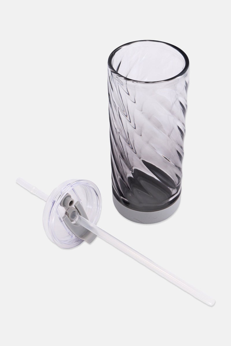COOK WITH COLOR Glass Tumbler With Straw And Lid, Grey - Image 3