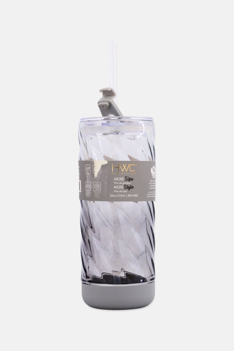 COOK WITH COLOR Glass Tumbler With Straw And Lid, Grey - Image 1
