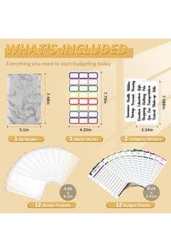 Generic Budget Binder Cash Envelopes for Budgeting Money Organizer for Cash 12Pcs Budget Binder with Cash Envelopes Marble 6-Ring Money Saving Binder(Marble-Grey)  - Image 2