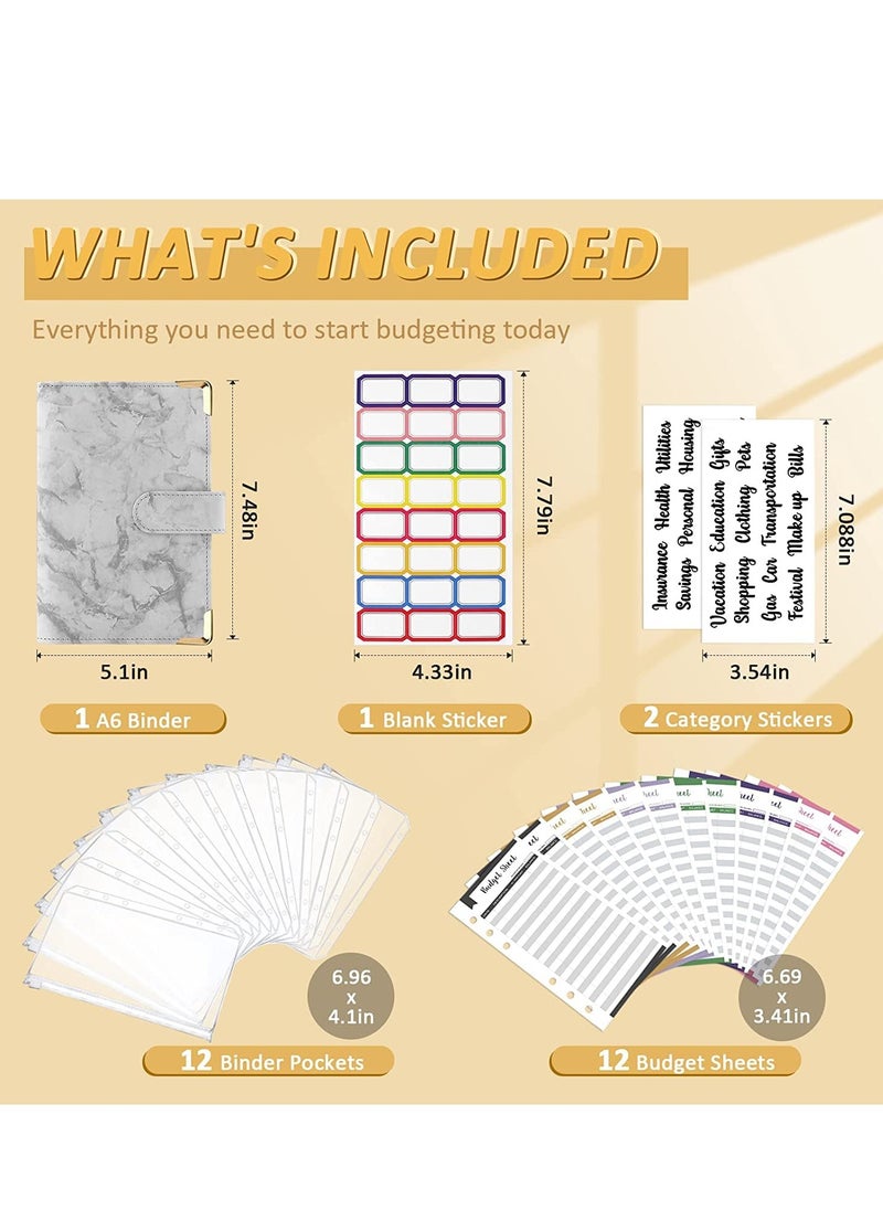 Generic Budget Binder Cash Envelopes for Budgeting Money Organizer for Cash 12Pcs Budget Binder with Cash Envelopes Marble 6-Ring Money Saving Binder(Marble-Grey)  - Image 2