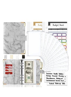 Generic Budget Binder Cash Envelopes for Budgeting Money Organizer for Cash 12Pcs Budget Binder with Cash Envelopes Marble 6-Ring Money Saving Binder(Marble-Grey)  - Image 1