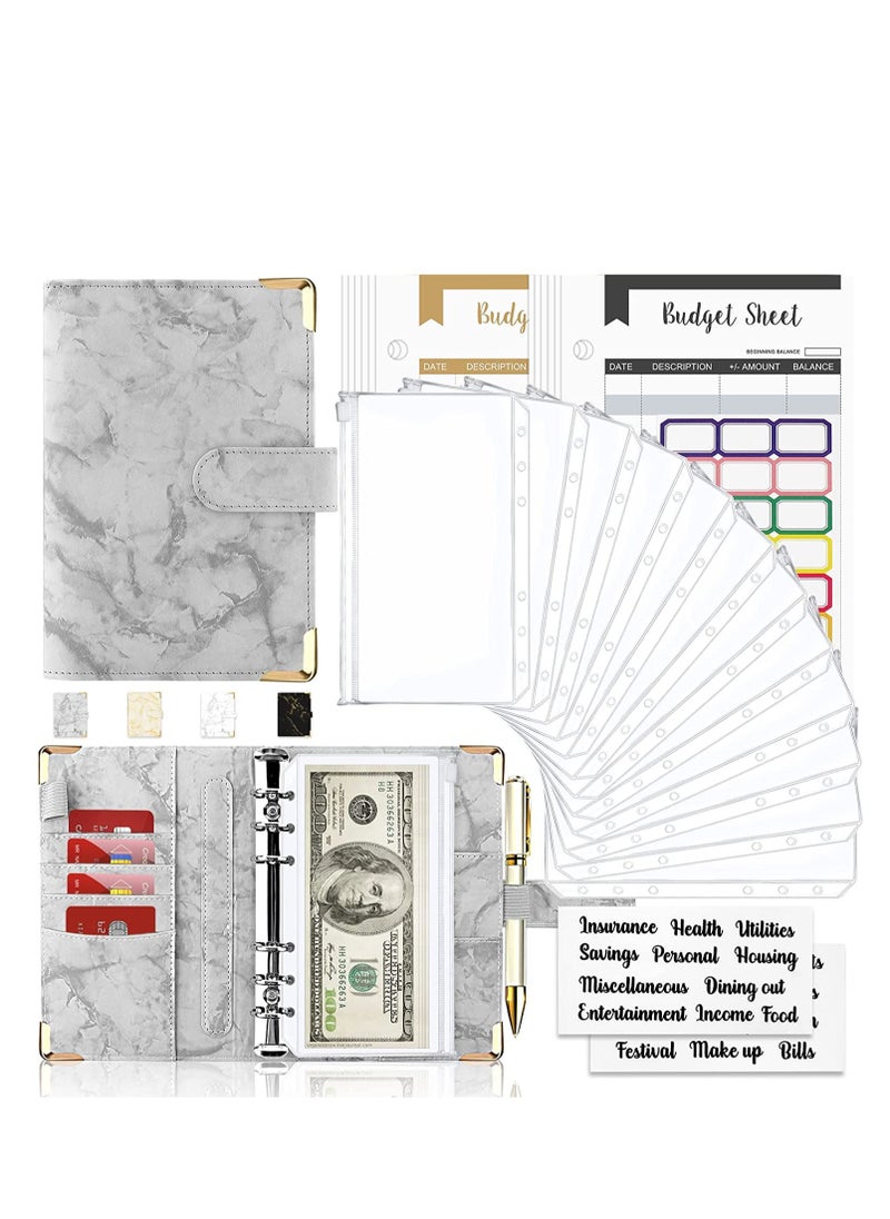 Generic Budget Binder Cash Envelopes for Budgeting Money Organizer for Cash 12Pcs Budget Binder with Cash Envelopes Marble 6-Ring Money Saving Binder(Marble-Grey)  - Image 1