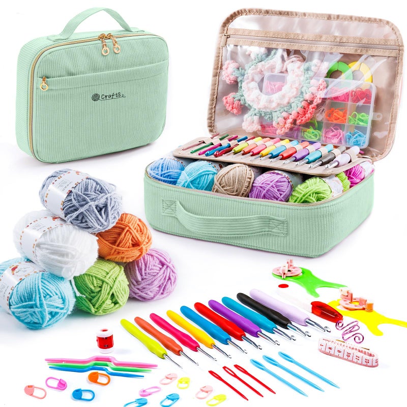 MYBAGZING Crochet Kit for Beginners with Yarn Storage Bag, 10pcs Crochet Hooks 2.0-6.0 mm, 10 Skeins Yarn for Crocheting, Knitting Accessories, 58pc Crochet Starter Kit for Adults - Image 1