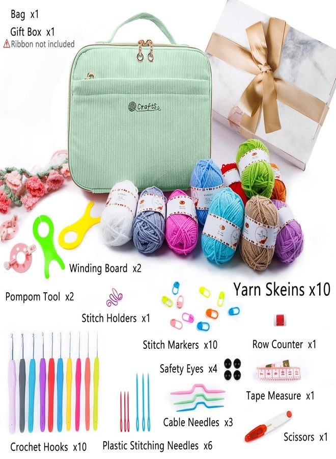 MYBAGZING Crochet Kit for Beginners with Yarn Storage Bag, 10pcs Crochet Hooks 2.0-6.0 mm, 10 Skeins Yarn for Crocheting, Knitting Accessories, 58pc Crochet Starter Kit for Adults - Image 2