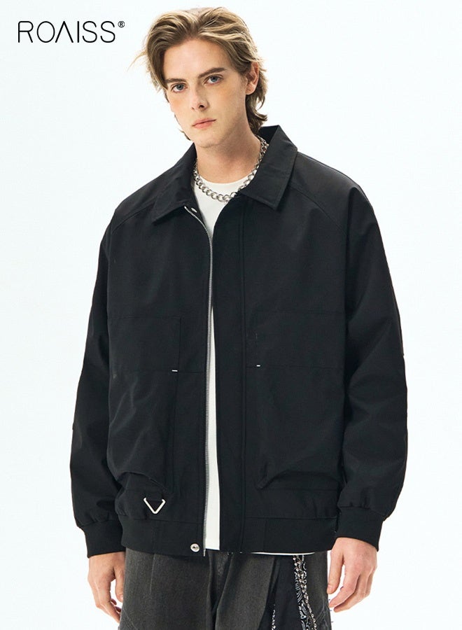 رويس جاكيت رجالي كاجوال من قماش مخملي بتصميم متعدد الجيوب، لون سادة، مقاس مريح، إغلاق بأزرار أمامية لملابس العمل والأسلوب اليومي الكاجوال - Image 3