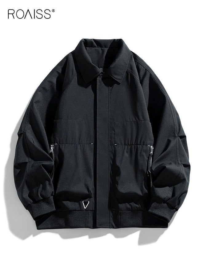 رويس جاكيت رجالي كاجوال من قماش مخملي بتصميم متعدد الجيوب، لون سادة، مقاس مريح، إغلاق بأزرار أمامية لملابس العمل والأسلوب اليومي الكاجوال - Image 1