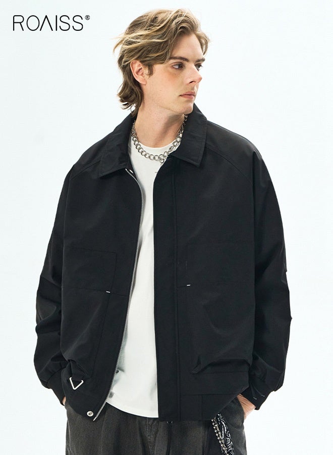 رويس جاكيت رجالي كاجوال من قماش مخملي بتصميم متعدد الجيوب، لون سادة، مقاس مريح، إغلاق بأزرار أمامية لملابس العمل والأسلوب اليومي الكاجوال - Image 2