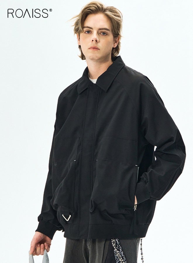 رويس جاكيت رجالي كاجوال من قماش مخملي بتصميم متعدد الجيوب، لون سادة، مقاس مريح، إغلاق بأزرار أمامية لملابس العمل والأسلوب اليومي الكاجوال - Image 5