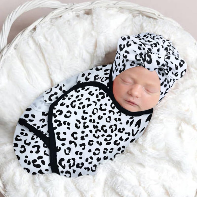 Cinaci 2 Pack Soft Cotton Baby Receiving Swaddle Blankets Wraps Sleep Sacks with Matching Bow Newborn Nursery Bow Hats Caps Beanies Bonnets for Baby Girls Boys Newborns Infants (Multicolor S12) - Image 2