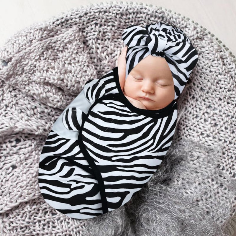 Cinaci 2 Pack Soft Cotton Baby Receiving Swaddle Blankets Wraps Sleep Sacks with Matching Bow Newborn Nursery Bow Hats Caps Beanies Bonnets for Baby Girls Boys Newborns Infants (Multicolor S12) - Image 3
