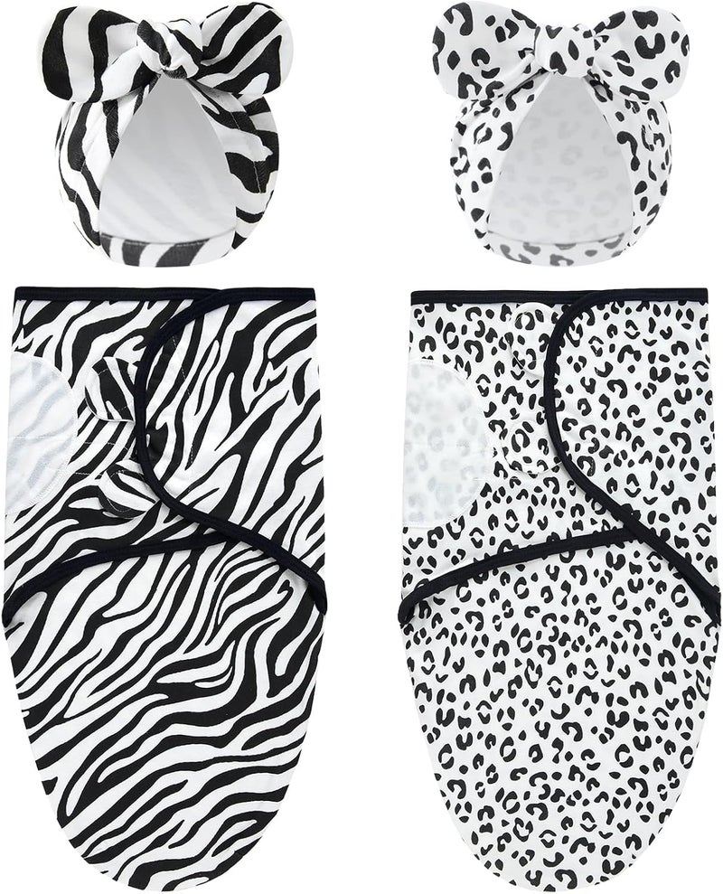 Cinaci 2 Pack Soft Cotton Baby Receiving Swaddle Blankets Wraps Sleep Sacks with Matching Bow Newborn Nursery Bow Hats Caps Beanies Bonnets for Baby Girls Boys Newborns Infants (Multicolor S12) - Image 1