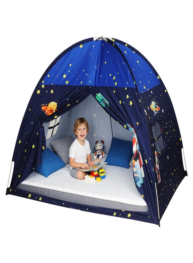 Redants Full Bed Tent Canopy, Space Indoor Blackout Privacy Toddler Bed Tent for Kids with Light, Portable Sleeping Floor Kids Playhouse (Blue, Full Size) - Image 1