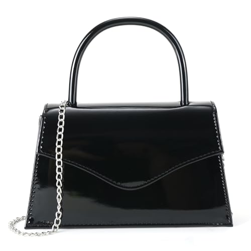 Milisente Women's Evening Bag Bridal Party Clutch Purses Cocktail Prom Handbags with Patent Leather(Black) - Image 1