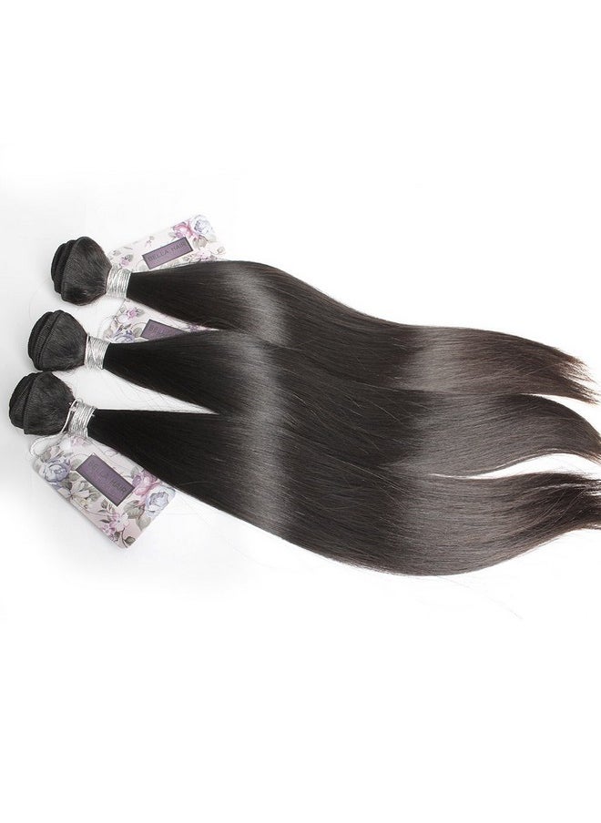 Bella Hair - Bella Hair 100% Virgin Peruvian Silky Straight 3 Bundles 300g Total Human Hair Weave Extensions Natural Black Color (12"12"12") - Image 1