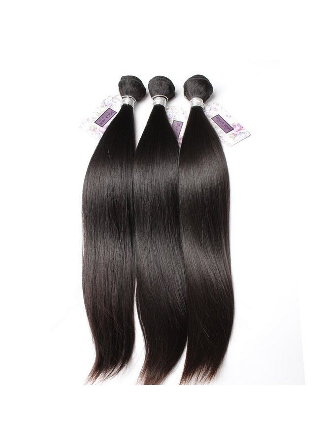 Bella Hair - Bella Hair 100% Virgin Peruvian Silky Straight 3 Bundles 300g Total Human Hair Weave Extensions Natural Black Color (12"12"12") - Image 1