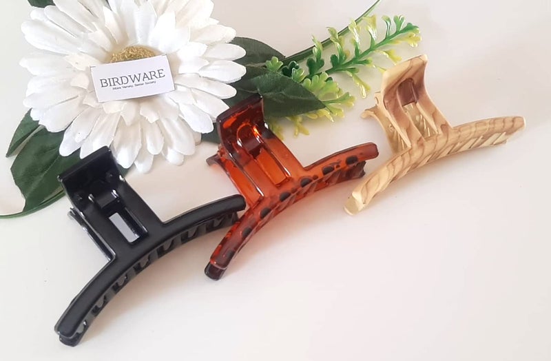 BIRDWARE Imported Acrylic Stone Butterfly Big Size Hair Clips for Women (T-Black, Shell, Wood) - Image 1