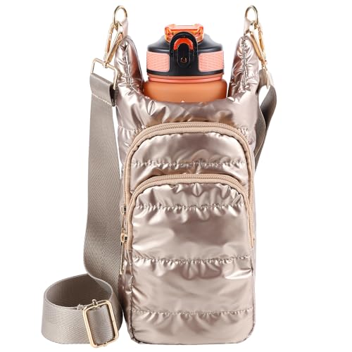 Dealkion Water Bottle Holder with Strap Water Bottle Carrier Bag with Strap Quilted Puffer Hydrobag Sling Purse Crossbody Bags for Women Walking Hiking Cycling - Image 1