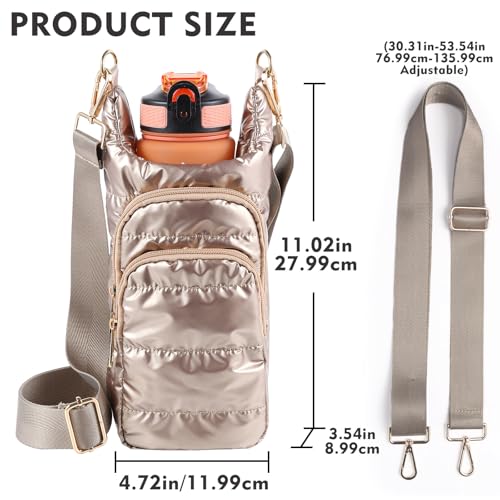 Dealkion Water Bottle Holder with Strap Water Bottle Carrier Bag with Strap Quilted Puffer Hydrobag Sling Purse Crossbody Bags for Women Walking Hiking Cycling - Image 5