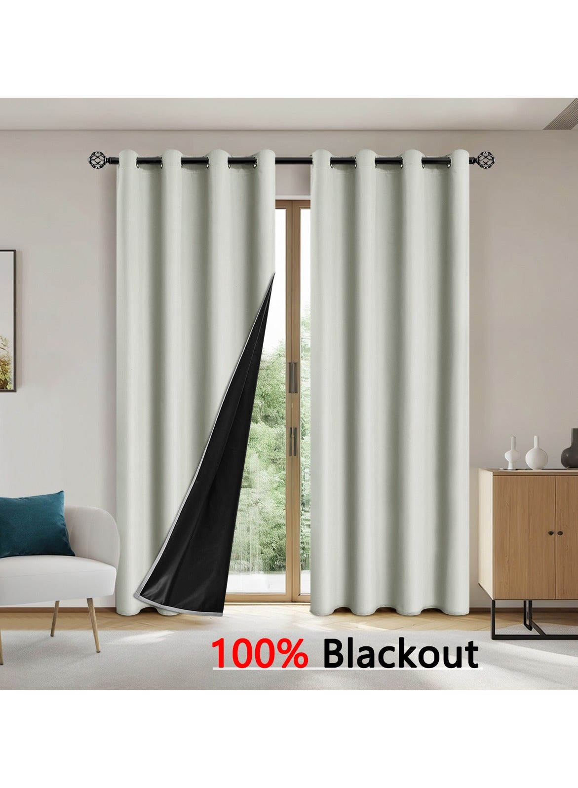 DUNISO 2 Panels Blackout Curtains for Bedroom, Thermal Insulated Room Darkening Curtains, Grommet Light Blocking Blackout Drapes for Living Room (Beige,132*241cm)