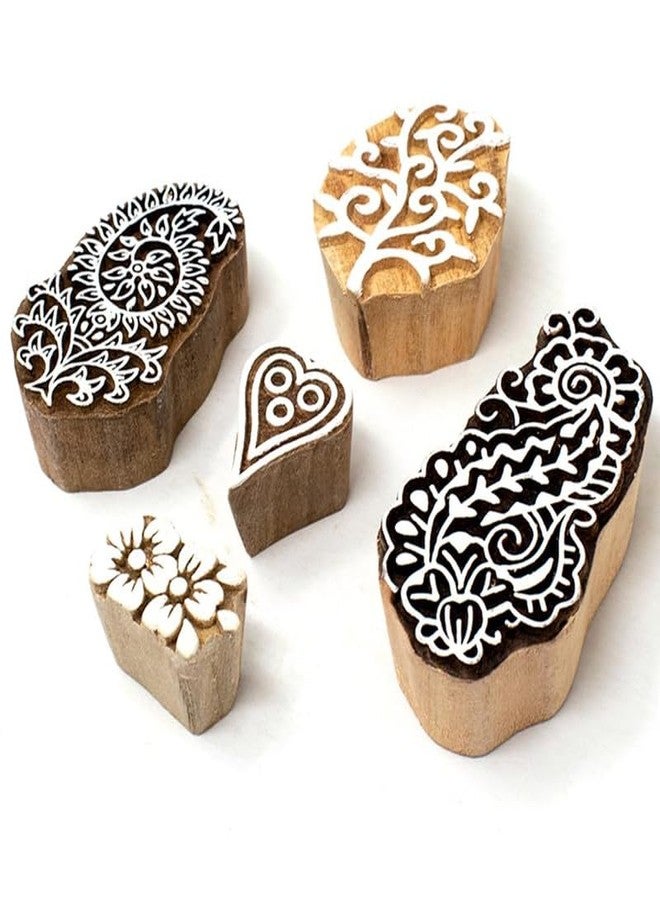 TwoGrams | Set of 5 | Wooden Indian Traditional Design Printing Stamps/Blocks for Printing Saree Border/Dresses/Craft Card Making/Scrapbook/Clay Pottery - Image 2