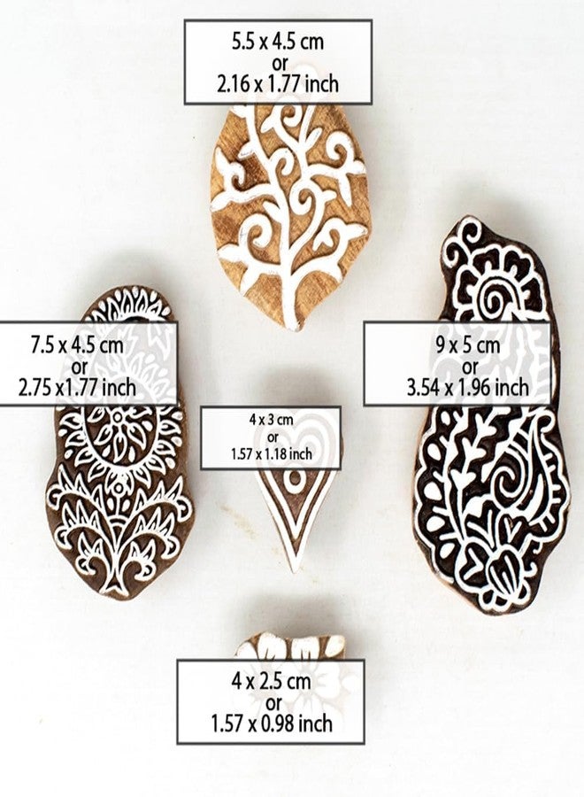 TwoGrams | Set of 5 | Wooden Indian Traditional Design Printing Stamps/Blocks for Printing Saree Border/Dresses/Craft Card Making/Scrapbook/Clay Pottery - Image 4